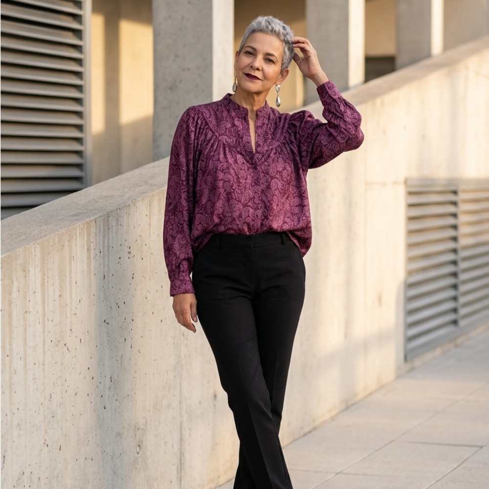 Paisley Print Plum Blouse